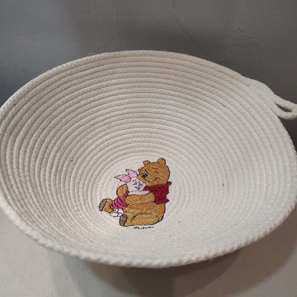 Disney Winnie The Pooh Bear Rope Storage Toy Gift Basket‎ Container Needlepoint
